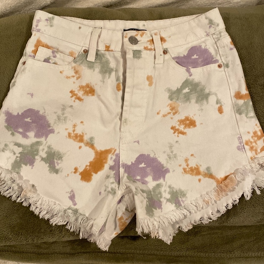 Wild Fable Highest Rise Denim Shorts Tie Dye White Pastel Raw Hem Button Fly